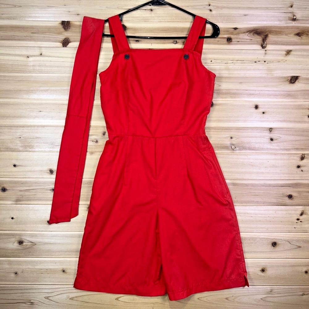 Vintage Military Equipment Romper Womens Small Red Belt Tie Jumpsuit